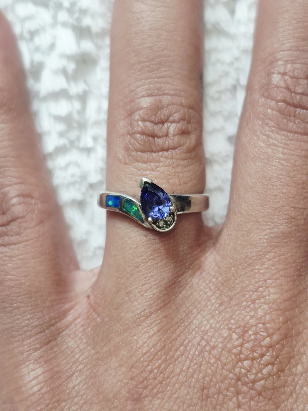 Vintage Sterling Silver Tanzanite & Australian Opal Inlay Ring